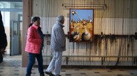 Besucher vor einem Bild des Künstlers Reza Reza aus Luckau